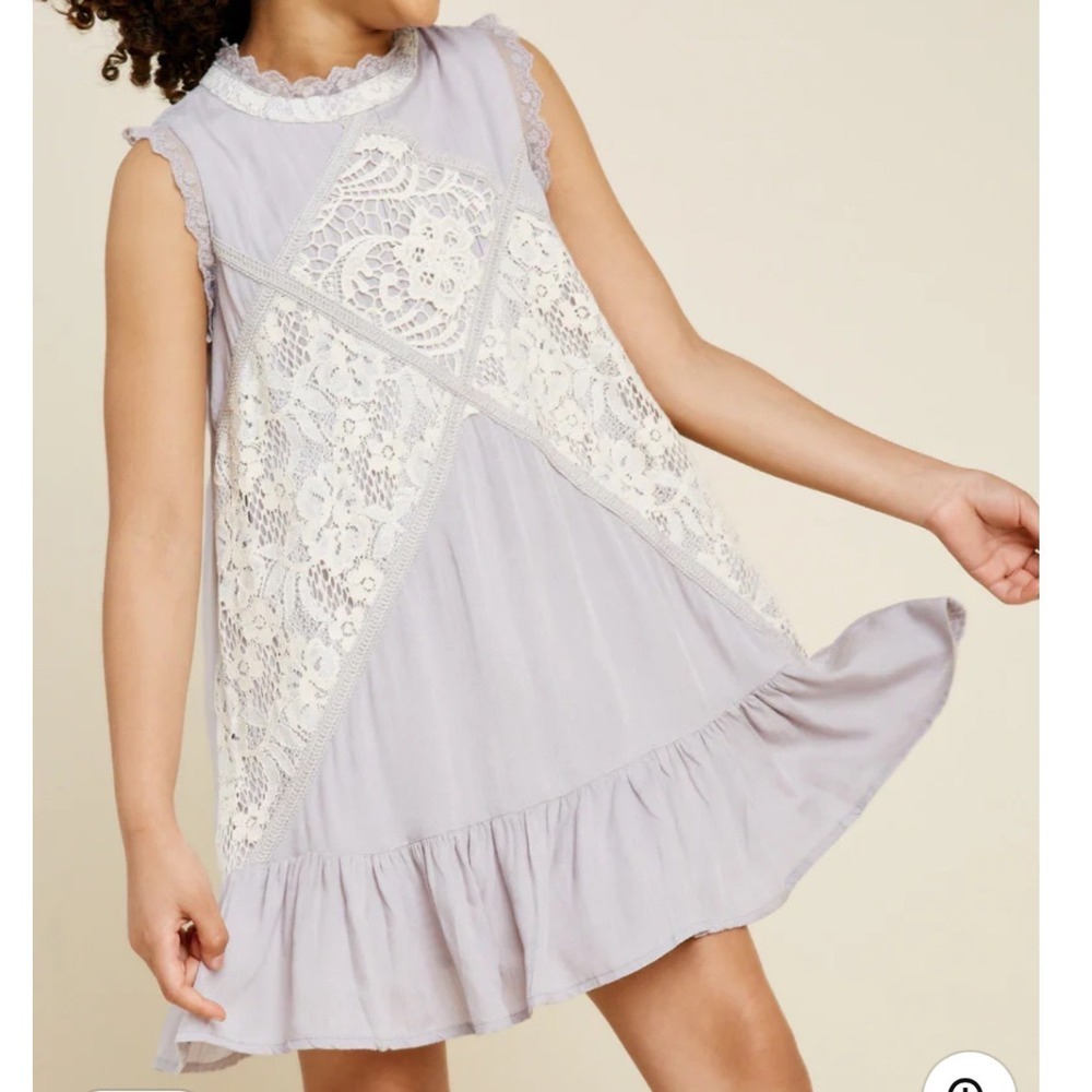 Hayden Girls Ruffle Lace Swing Dress Silver Sleeveless‎ Size S NWT
